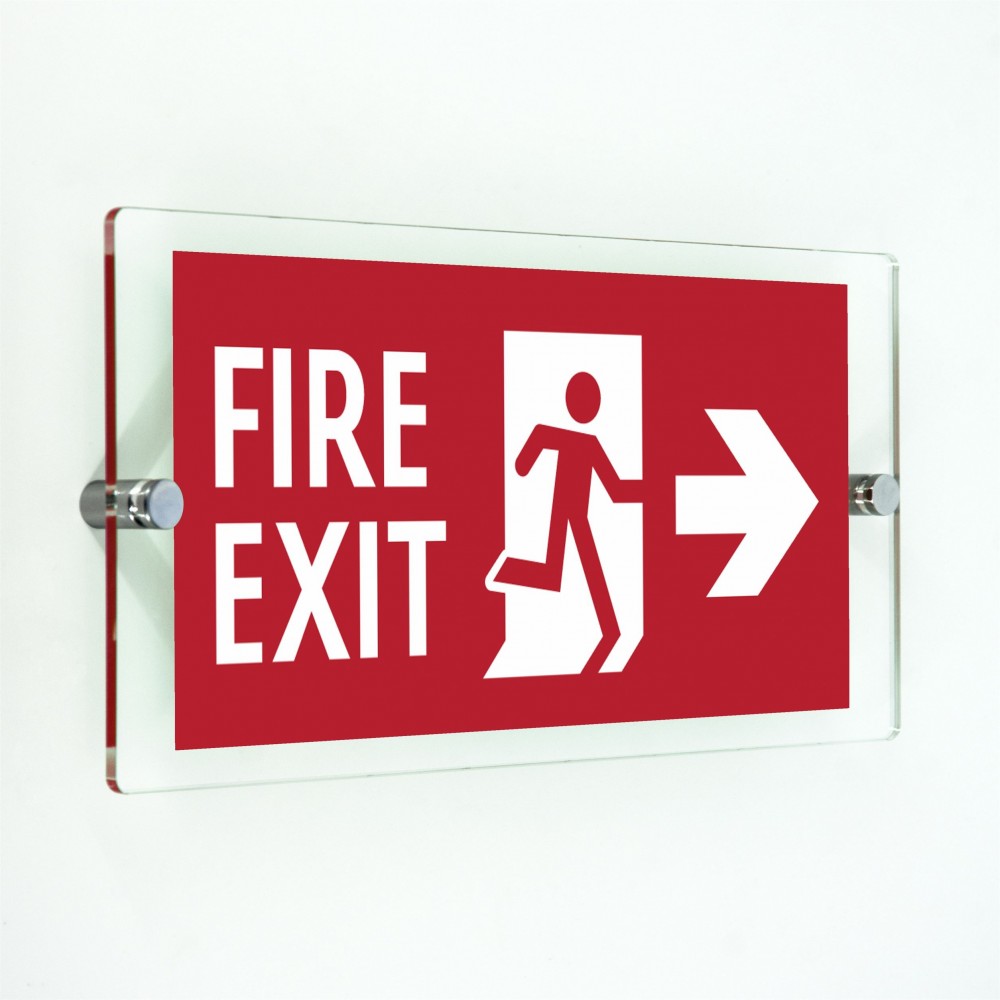 Scritta Fire exit destra in plexiglass trasparenti da parete