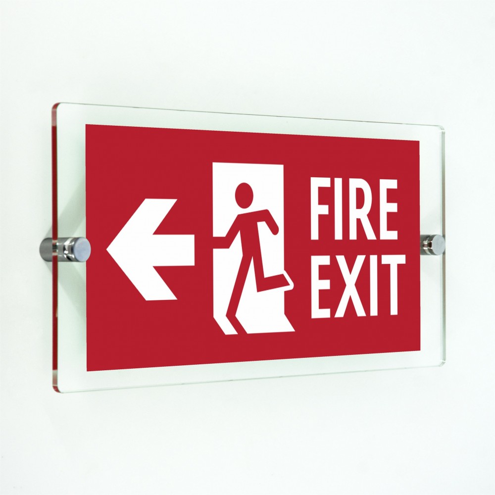 Scritta Fire exit sinistra in plexiglass trasparenti da parete