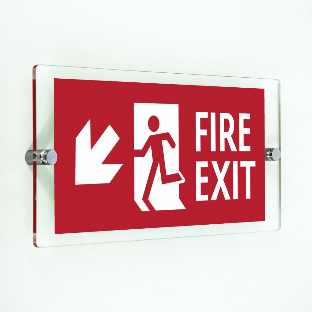 Scritta Fire exit sinistra basso in plexiglass trasparenti da parete