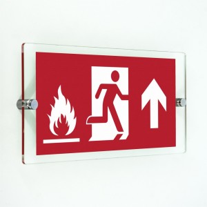 Uscita antincendio con fiamme alto in plexiglass trasparenti da parete