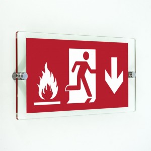 Uscita antincendio con fiamme basso in plexiglass trasparenti da parete