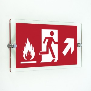 Uscita antincendio con fiamme destra alto in plexiglass trasparenti da parete