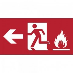 Uscita antincendio con fiamme sinistra in plexiglass trasparenti da parete