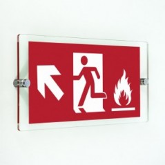 Uscita antincendio con fiamme sinistra alto in plexiglass trasparenti da parete