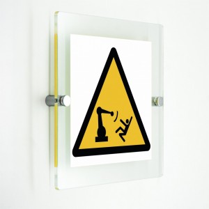 Attenzione movimento del braccio automatico in plexiglass trasparenti da parete