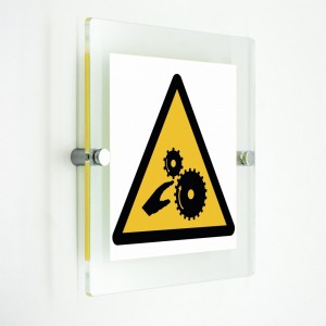 Pericolo di schiacciamento rulli dentati in plexiglass trasparenti da parete