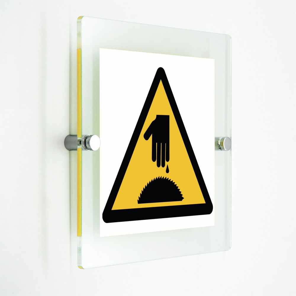 Pericolo sega circolare rischio di tagliarsi in plexiglass trasparenti da parete