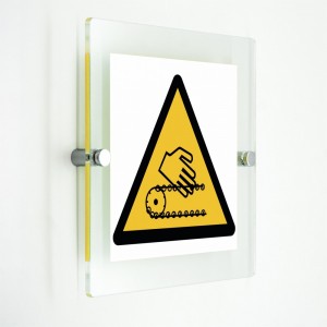 Rischio di schiacciamento catene in movimento in plexiglass trasparenti da parete