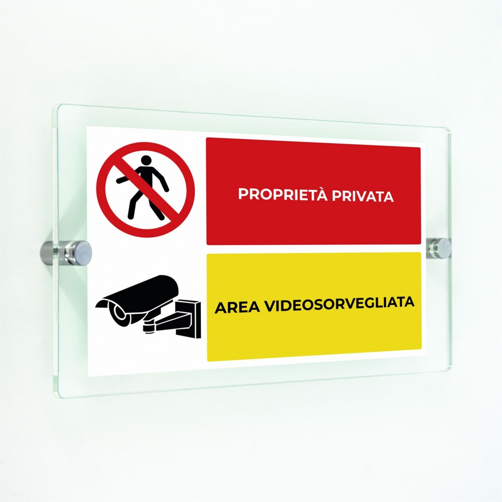 Proprietà privata area videosorvegliata v1 in plexiglass trasparenti da parete
