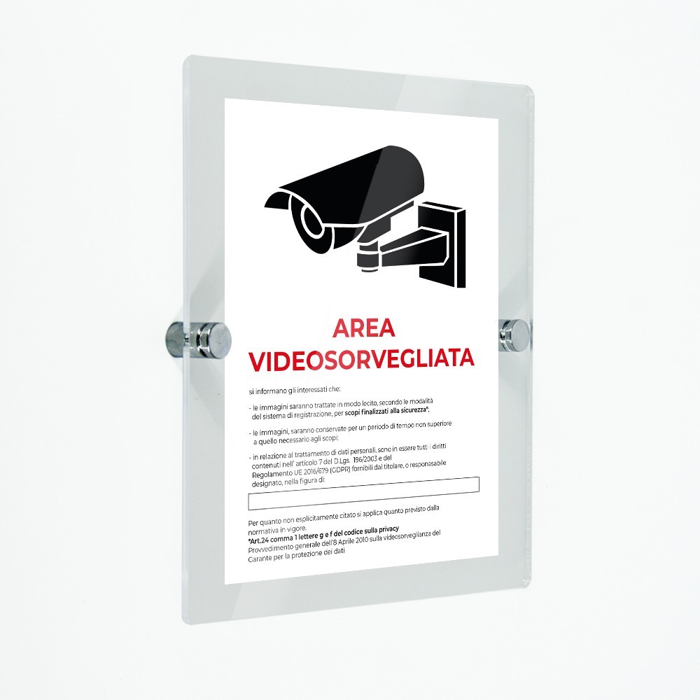 Area videosorvegliata v3 in plexiglass trasparenti da parete