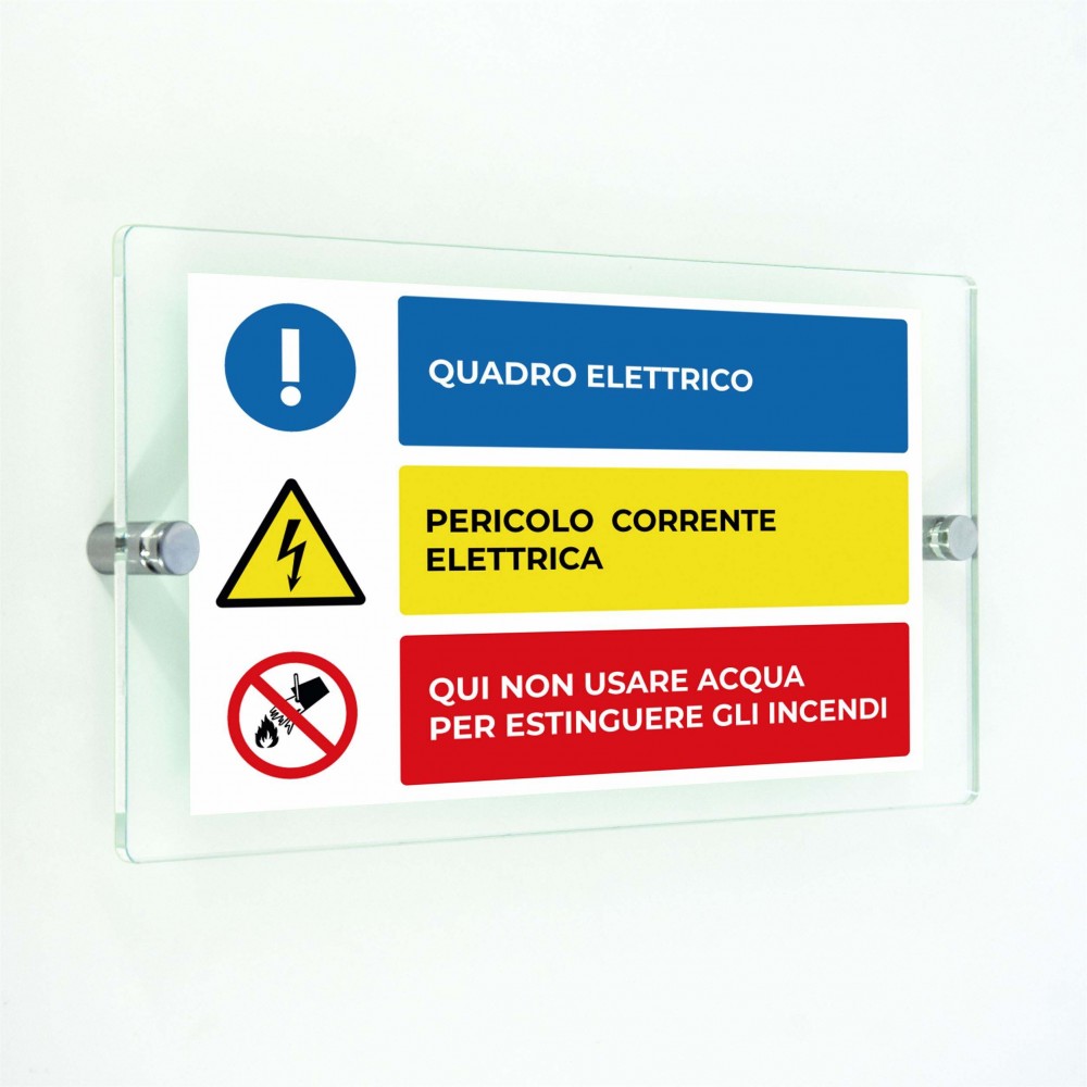 Quadro elettrico pericolo v1 in plexiglass trasparenti da parete