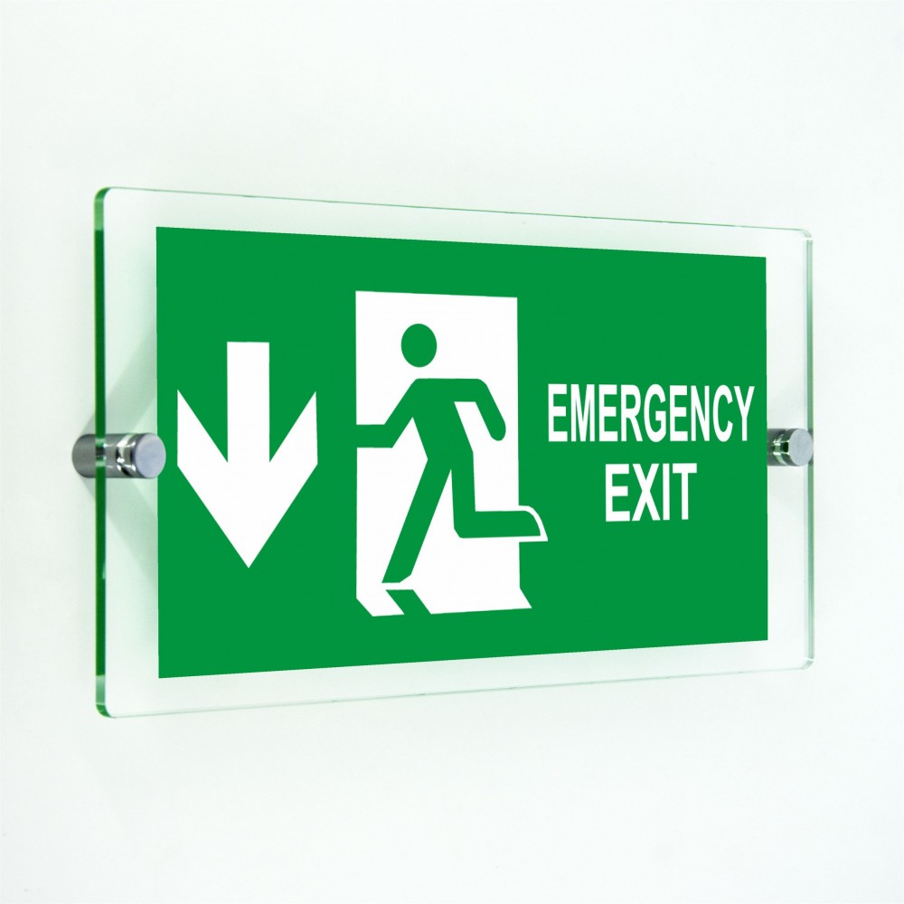 Scritta Emergency exit basso in plexiglass trasparenti da parete